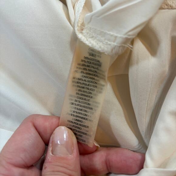 Vince Camuto cream gold metallic fit flare dress. Knee length. Size 6. Holiday - Picture 5 of 9